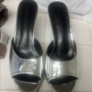 Wild Diva Silver and Black Mules with Modern Design